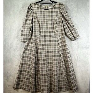 Calvin Klein Womens Dress Size 16 W Plaid Midi Puff Sleeve Lined